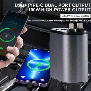 PowerDrive Quad™ - The Ultimate 100W 4-in-1 Car Charging Powerhouse - TechShopi